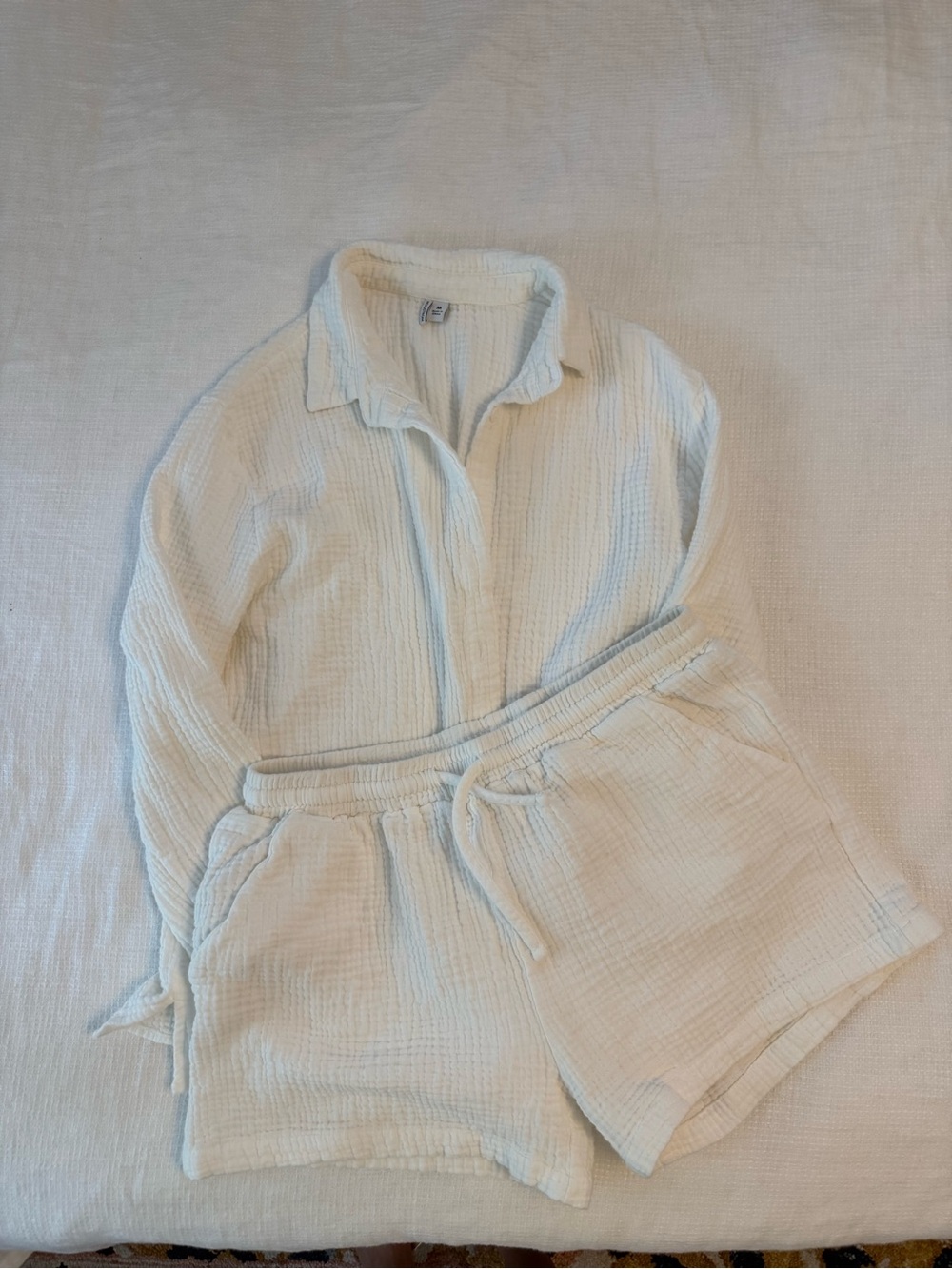 Nordstrom Cream Kids Two-Piece Pajama Set - Collared Top & Drawstring Shorts